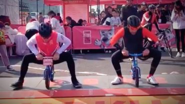 Alberto Contador Dropping Andy Schleck on a Child’s Balance Bike