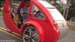 ELF solar car-bike for driver + 2 kids, equals 1800 mpg